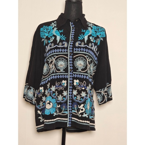 Johnny Was Embroidered Kimono Sleeve Shirt Small lightweight flowy cottagecore - Picture 4 of 14